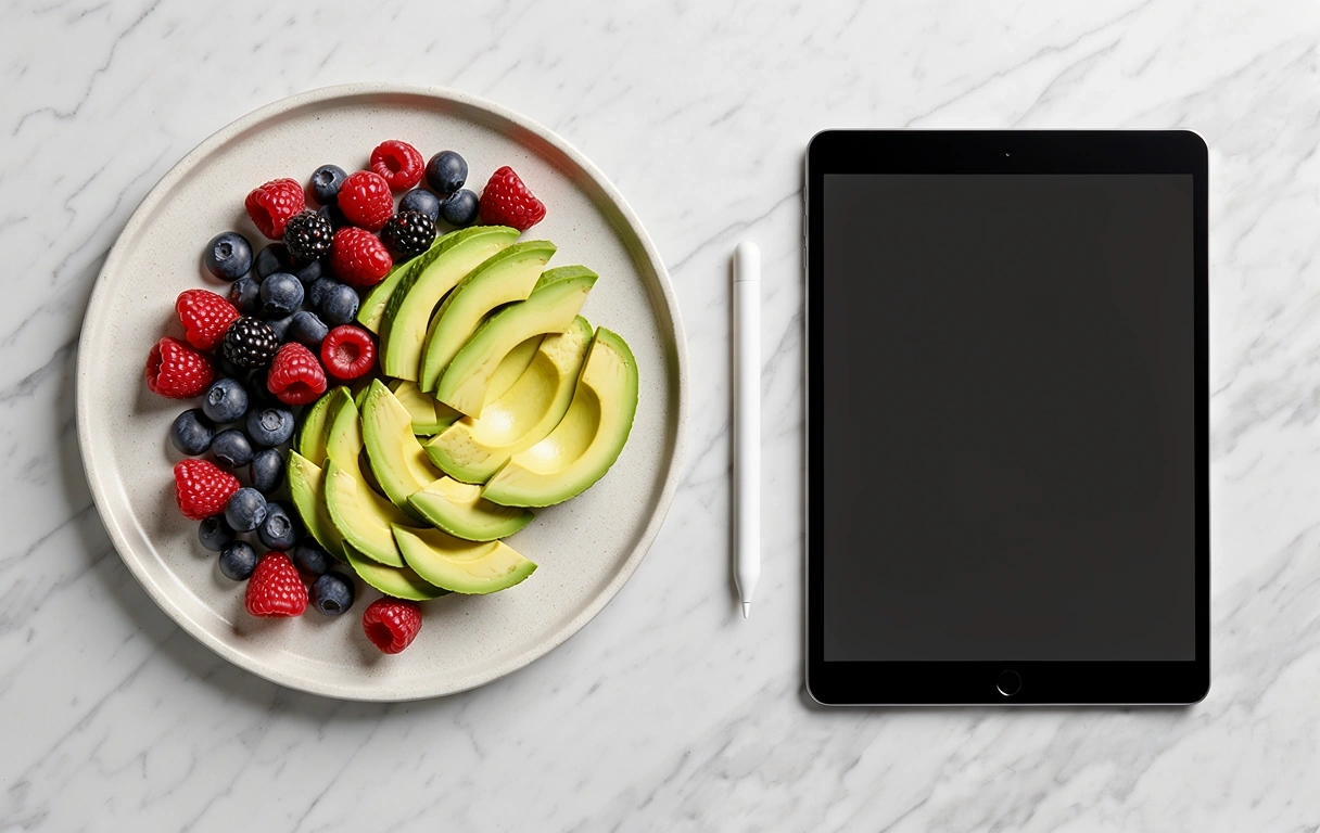 Frisches Obst und digitale Planung